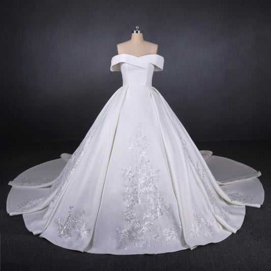 Lace Appliqués Satin Ballgown Wedding Dress 10475