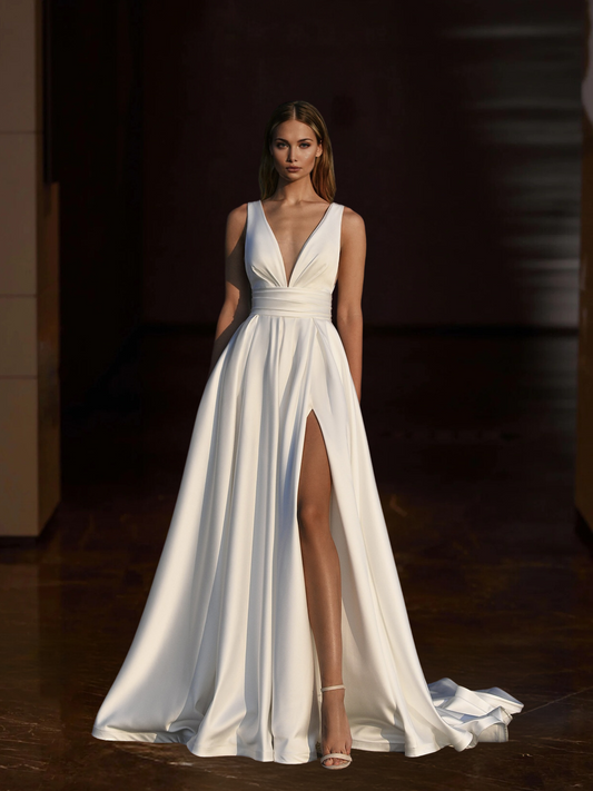 Simple Elegant V Neck Wedding Dress 23721