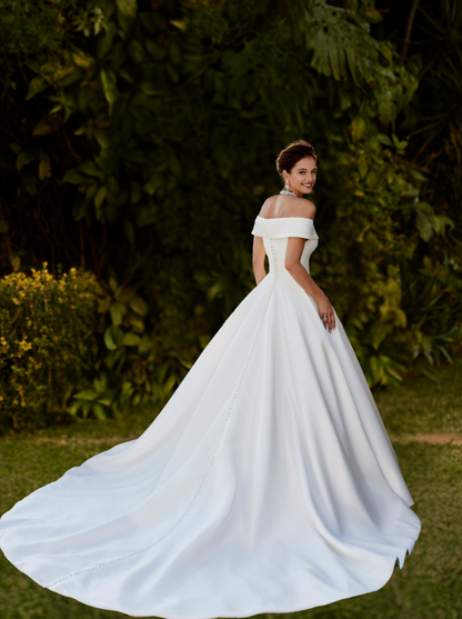 Off-Shoulder Mikado Wedding Dress 12942