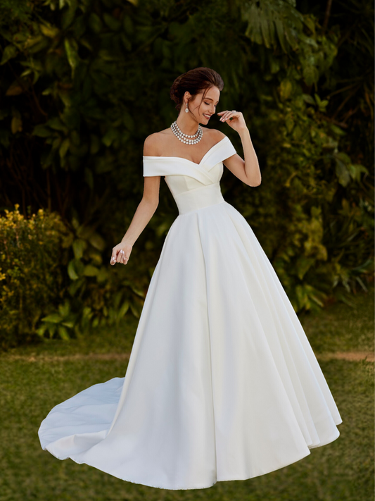 Off-Shoulder Mikado Wedding Dress 12942