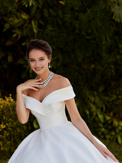 Off-Shoulder Mikado Wedding Dress 12942