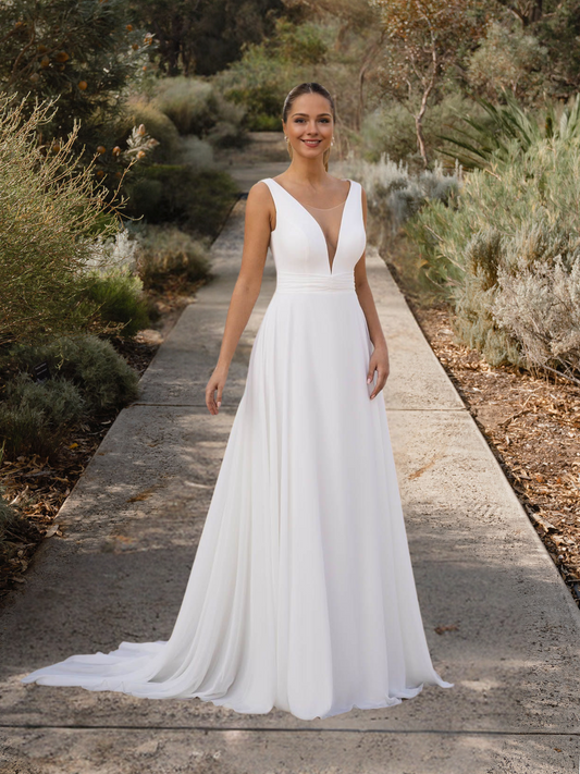 Plunging Neck Open Back Wedding Dress 10231