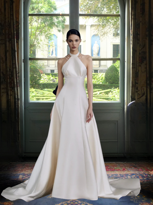 Satin A-Line Wedding Dress with Detachable Black Tulle 10430