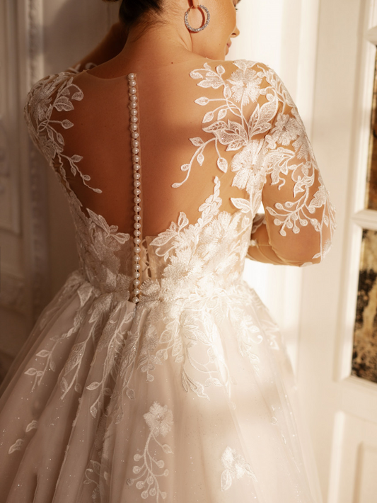 Illusion Open Back Long Sleeves Lace Wedding Dress 10037