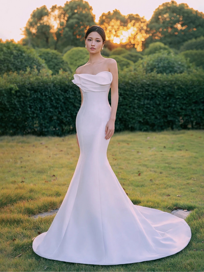 Strapless Mermaid Wedding Gown with A Detachable Bowtie 15732