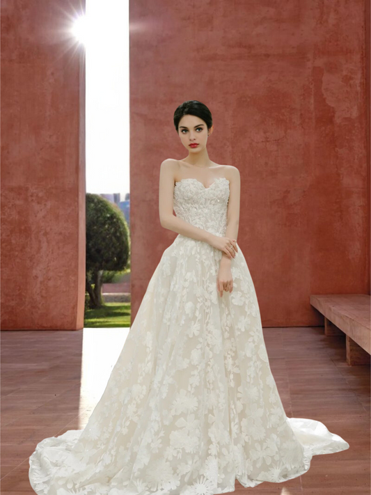 Strapless Lace Wedding Dress with Detachable Long Sleeves 14937