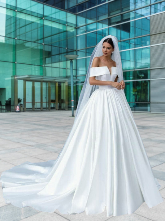 Elegant V-Neck Satin Wedding Dress 13523